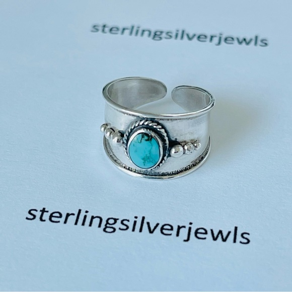 Sterling Silver Bali Style Genuine Turquoise Toe Ring, Silver Rings, Midi Ring - Picture 4 of 14